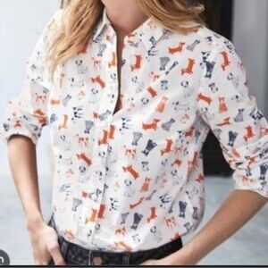 Boden White Shirt with Orange and Blue Animal Print dogs